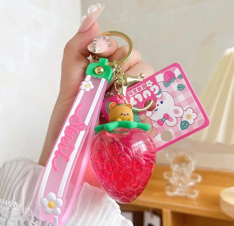 Strawberry Rabbit Oil Keychain